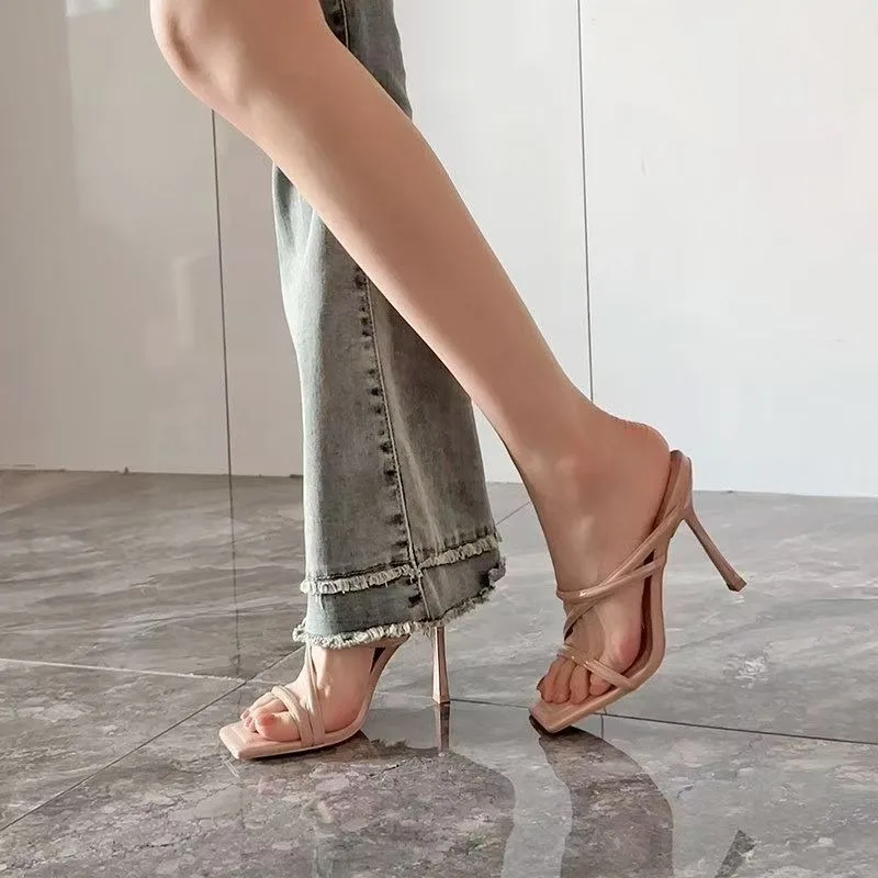 

Women Summer 2026 New Roman Sandals Square Toe Open Toe Stiletto Slippers