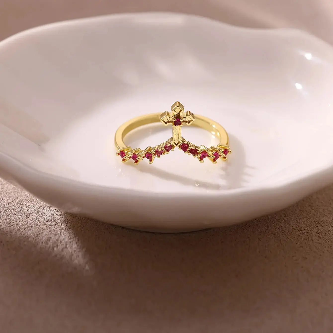 Crown Cross Rings For Women 2025 Trend New Fashion Gold Color Stainless Steel Promise Wedding Ring Christian Jewelry Gifts