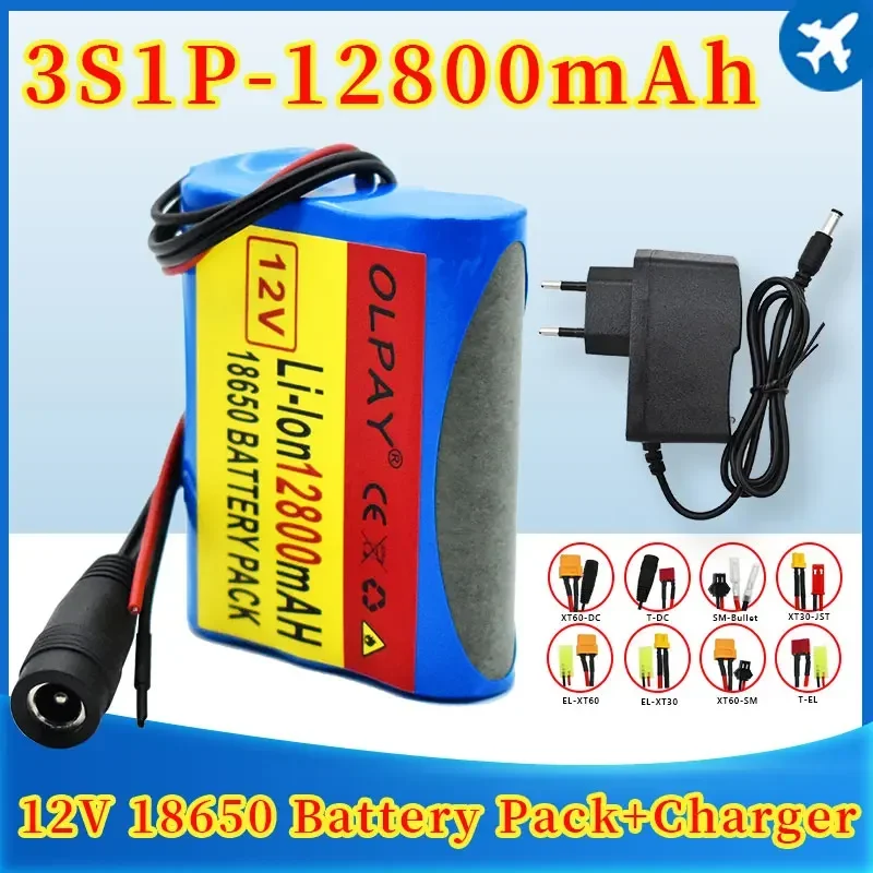 

3S1P-12800mAh 12V high-performance 18650 lithium battery pack+charger with worry free battery life, suitable for various devices