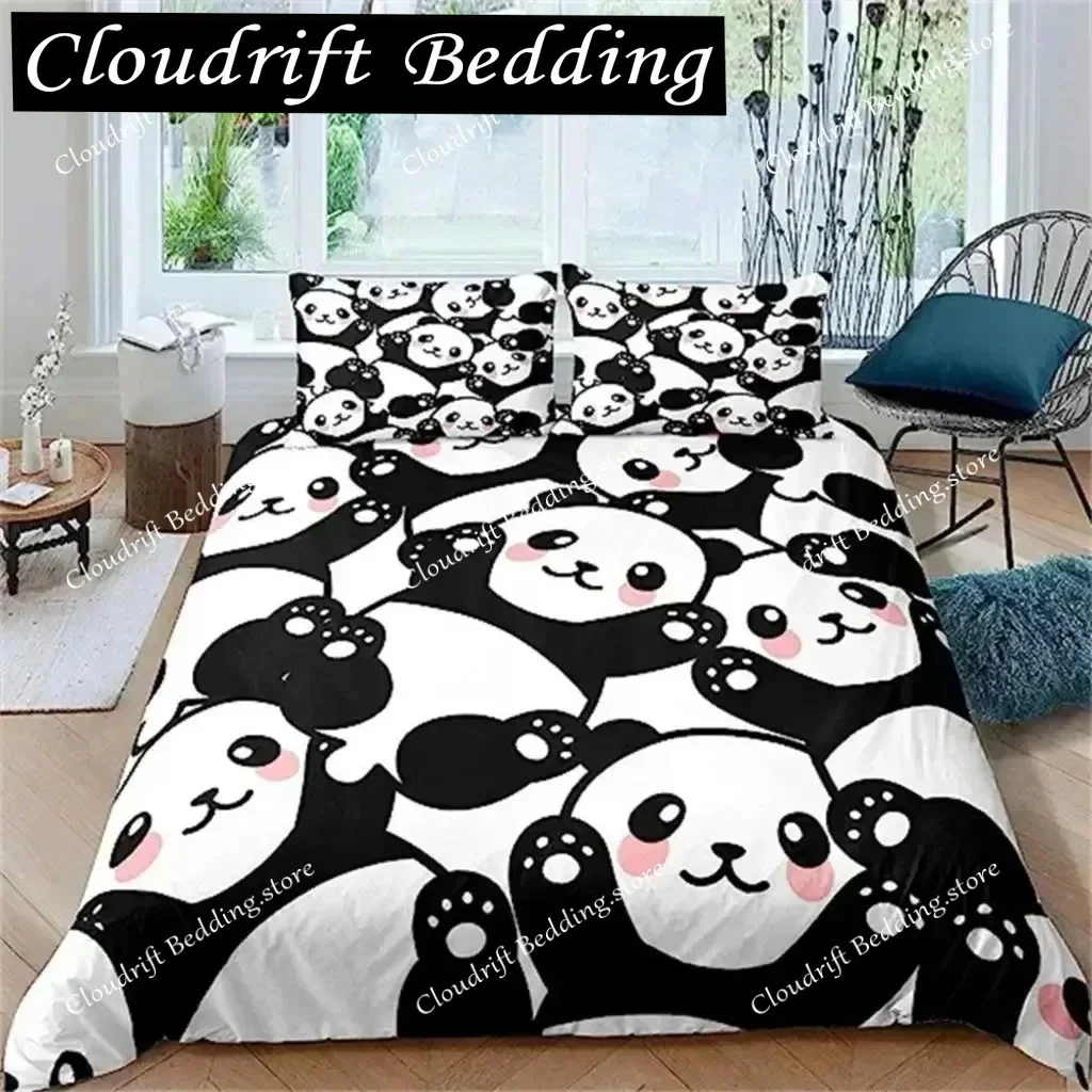 3D Panda Duvet Cover Boys Girls Cute Giant Panda Duvet Cover Set Kids Cartoon Animal Pattern Comforter Cover Decor Bedding Set