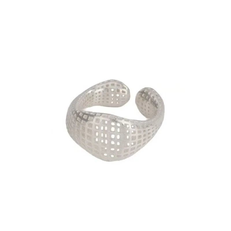 S925 silver - Korean version - niche design-inspired grid - simple and retro ring - Korean style
