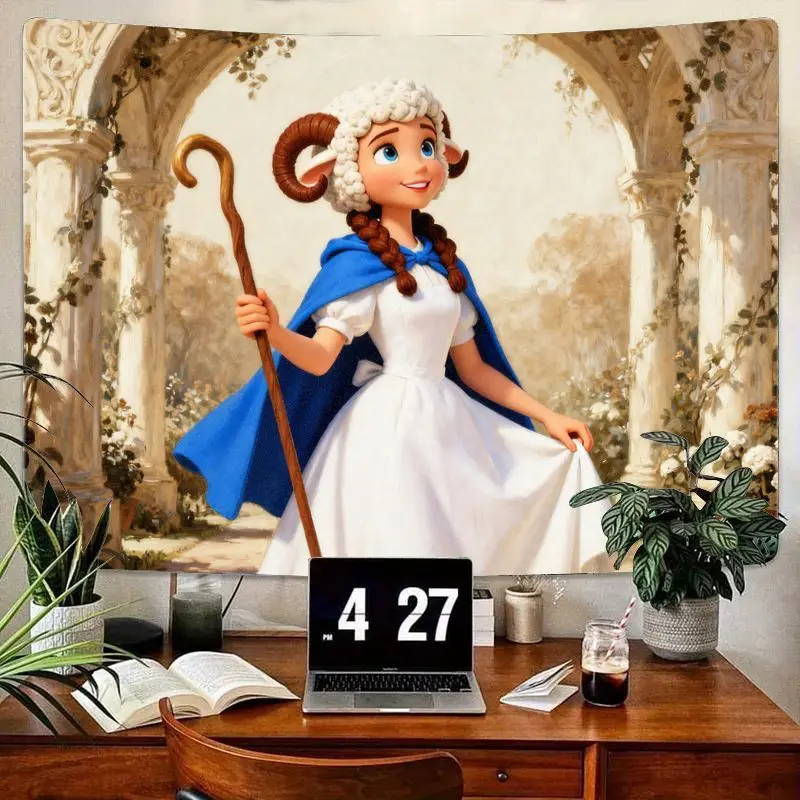 

1 шт., гобелен с милой мультяшной овчаркой и овчаркой, настенное искусство Kawaii Fantasy для декора спальни, эстетический подарок в стиле аниме.