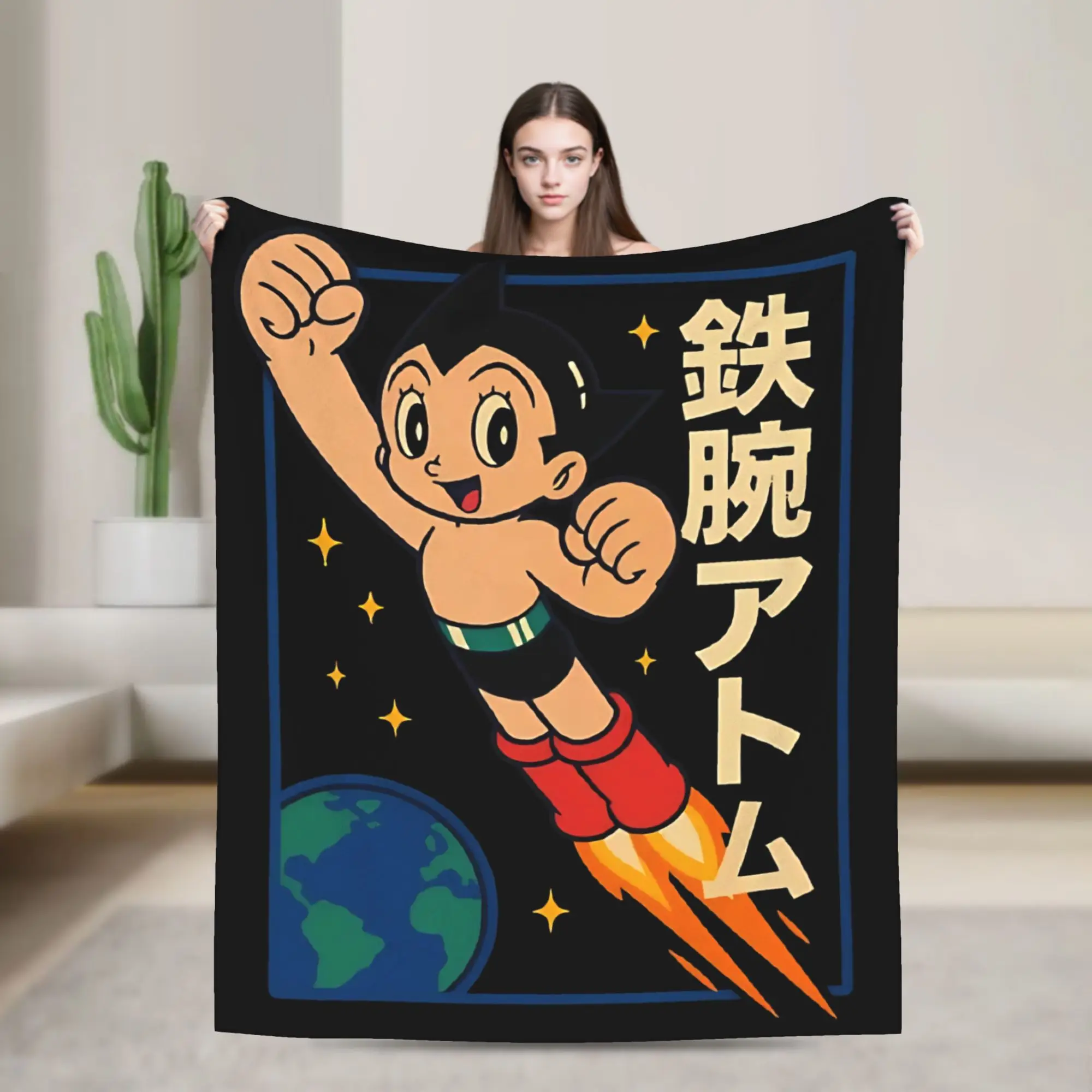 Astroboy Astro Boy Anime Flannel Blanket  Funny Throw Blanket for Home Hotel Sofa  150*125cm Plush Thin Quilt