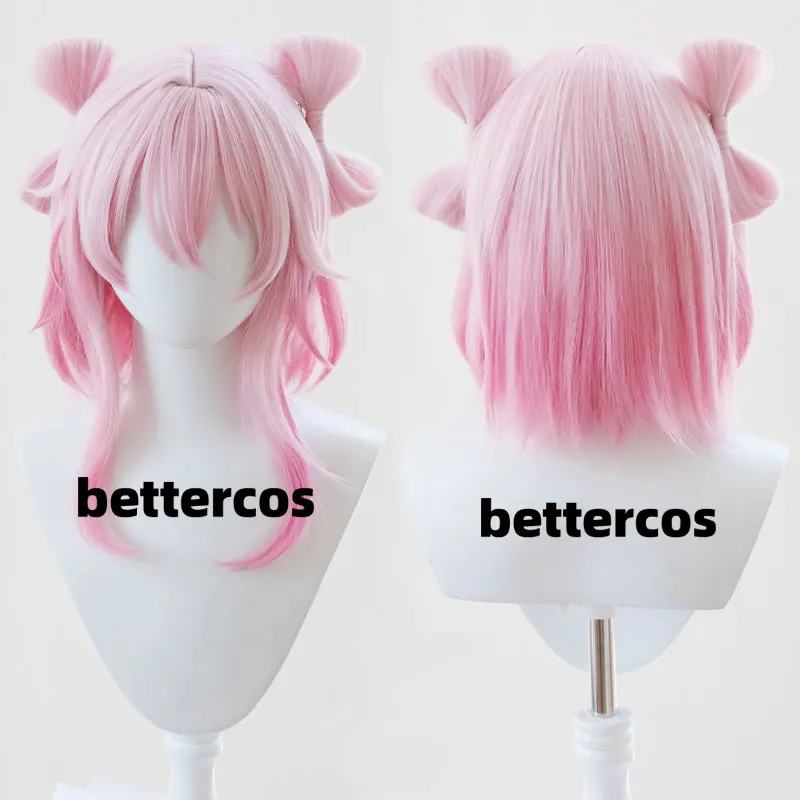 March 7th Cosplay Wig Game Honkai Star Rail Pink Gradient Bow Hair Astral Express Heat-resistant Fiber Hair Free Wig Cap Girls