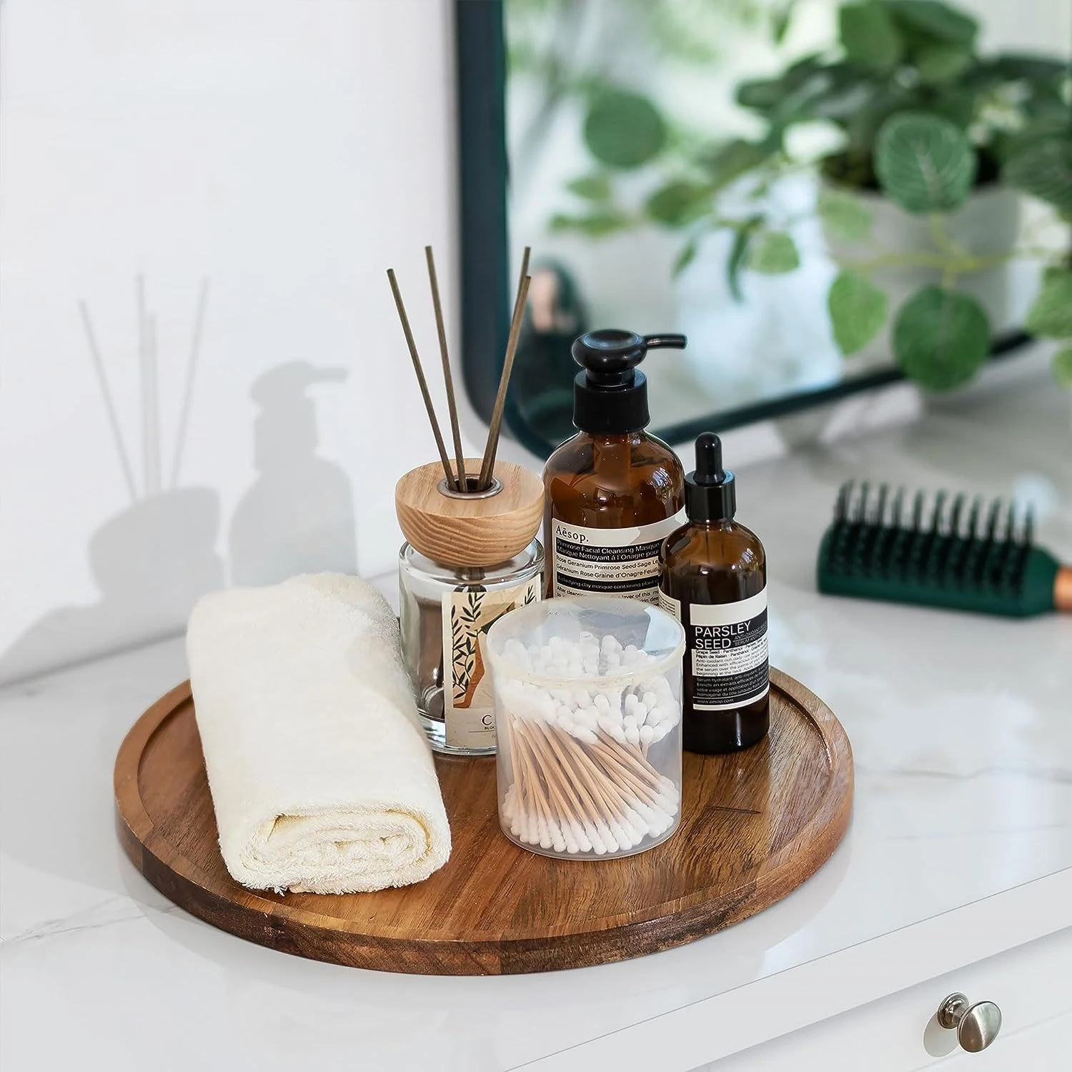 

Acacia Wood Rotating Tray Round Spice Holder Kitchen Countertop Organizer