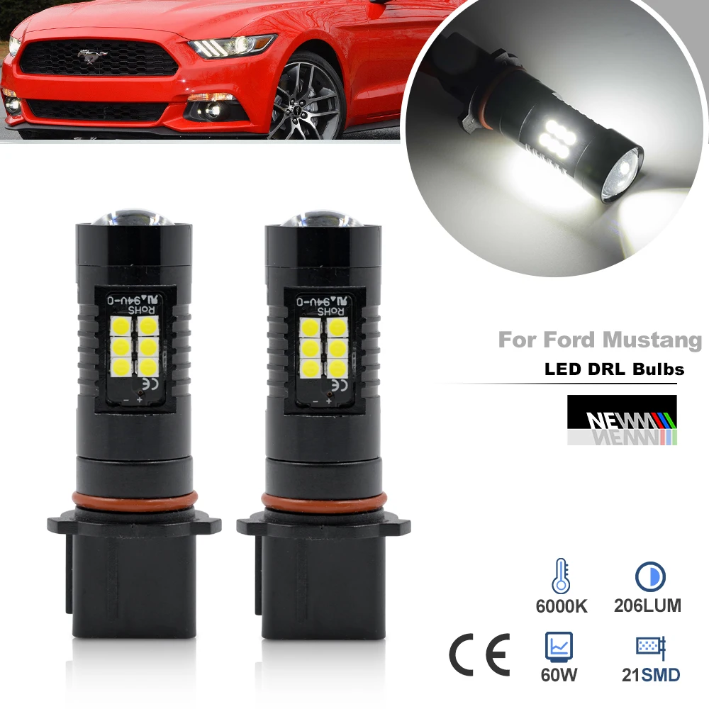 2Pcs For Ford Mustang 2015 2016 2017 P13W PSX26W Canbus Led Daytime Running Lights DRLs Bulbs Car Daylight DLRs Parking Lamps