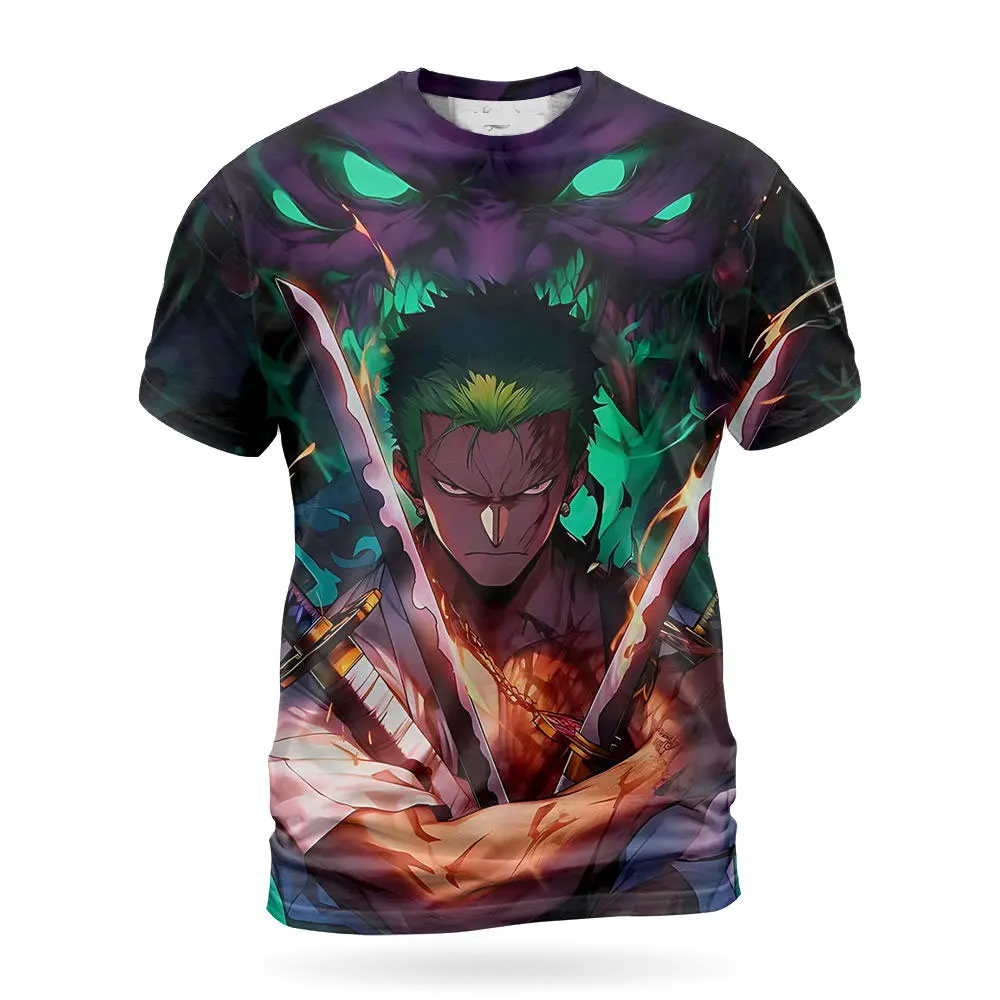 （Miniso）Japan Anime One Piece Roronoa Zoro 3D Print cosplay t-shirt Women's and Children Street T-shirts Large Top Men Clothing