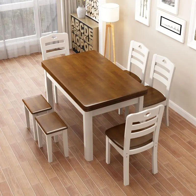 Mesa de comedor totalmente de madera maciza, silla de comedor rectangular.