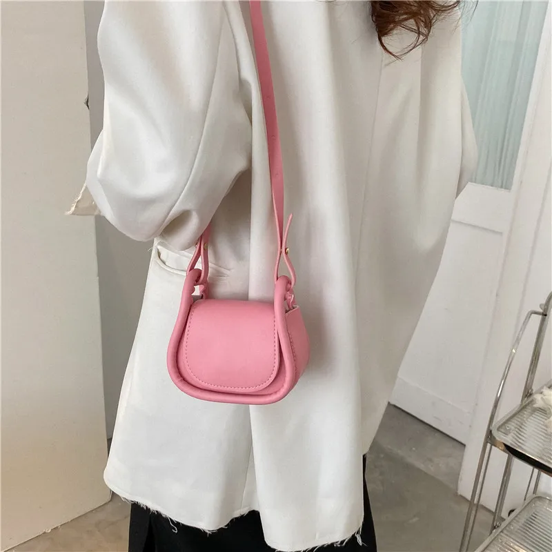 Candy Color PU Leather Mini Crossbody Bag Shoulder Bags for Women Small Saddle Bag Lipstick Coin Money Pouch Card Holder Fashion