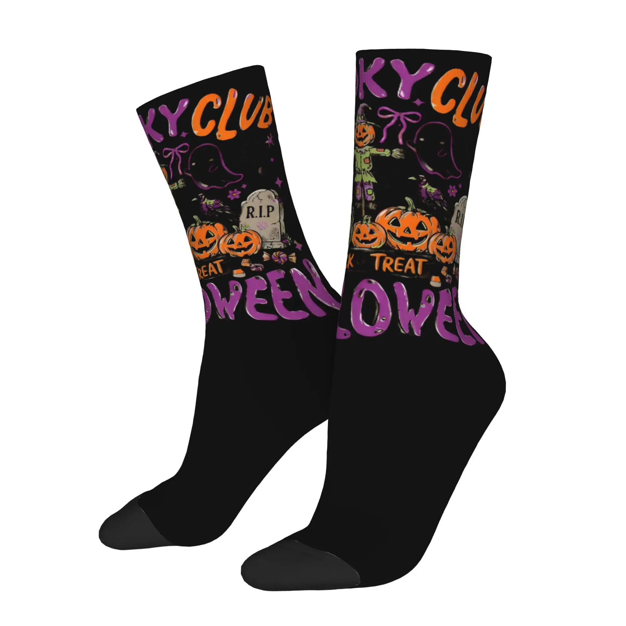 Autumn Winter Fashion Women Men Spooky Club Halloween Witchy Socks Pumpkin Non-slip Basketball Socks