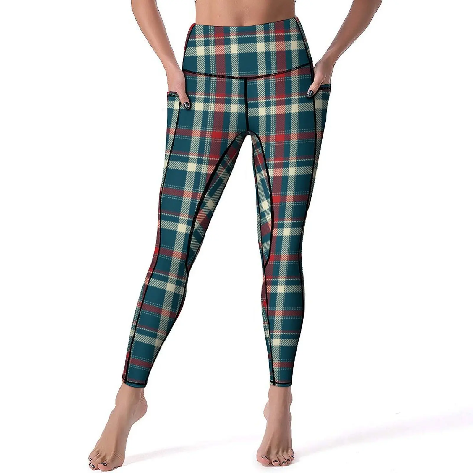 Retro Plaid Print Leggings Red And Green Fitness Yoga Pants High Waist Funny Leggins Stretch Printed Sport Legging Gift