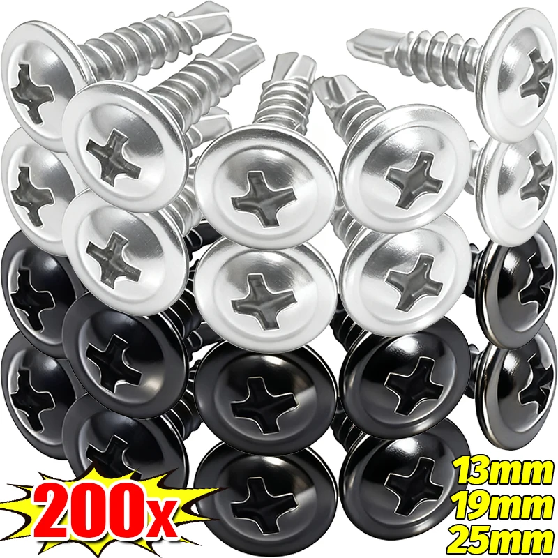 Arandela redonda, tornillo autorroscante, cabeza plana, Kit de tornillos autoperforantes de acero inoxidable, herramientas de chapa de madera de alta resistencia