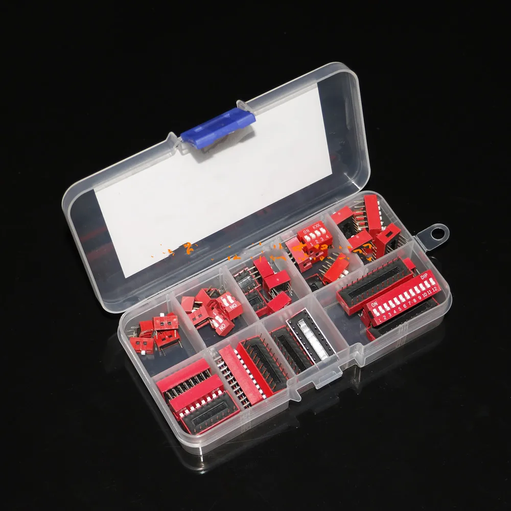 

40 Pcs 8 Kinds Kit 2.54mm DIP Switch 1P/2P/3P/4P/6P/8P/10P/12P Mixed Button Package DIP Switch Kit Boxed