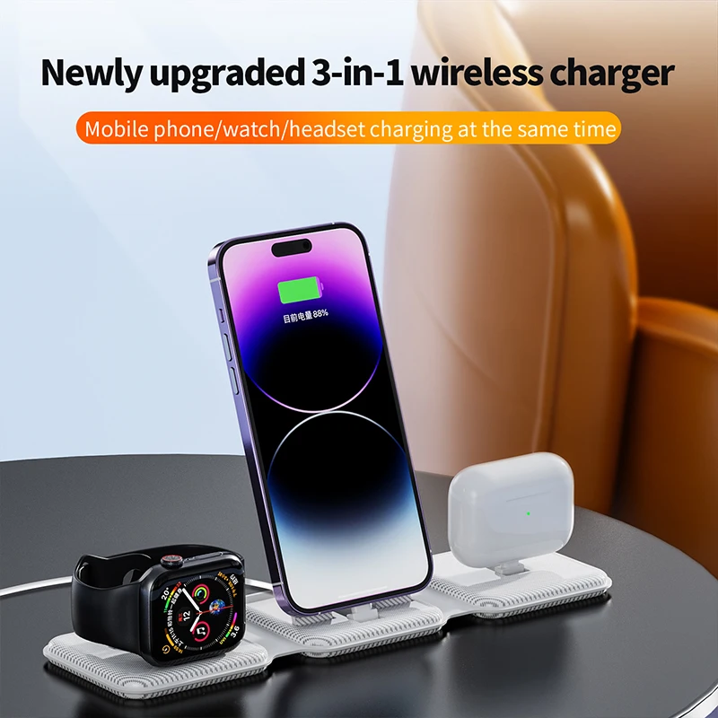 15W Magnetic Wireless Charger 3 in 1 Stand Foldable for iPhone 14 13 12 Pro Max Airpod Pro 3 2 iWatch 7 6 Portable Fast Chargers