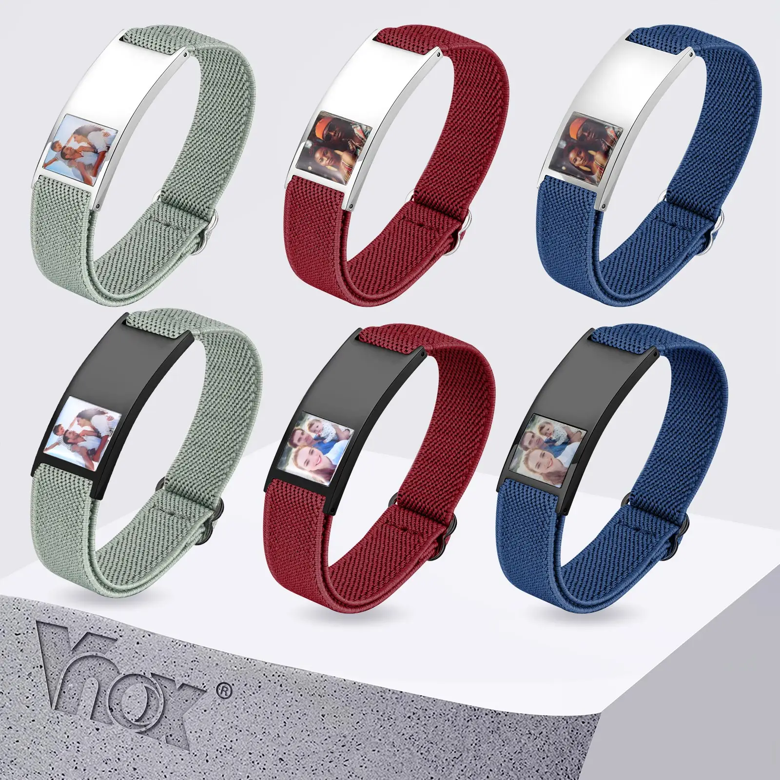 

Персонализированный браслет Vnox для мужчин с гравировкой фото и текста, эластичный ремешок из нержавеющей стали, подарок.