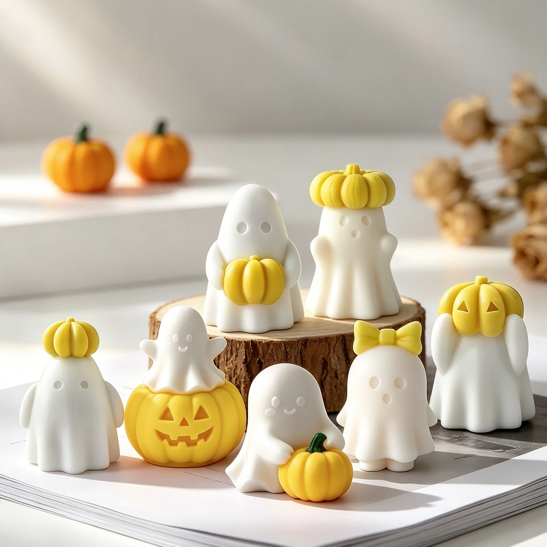 Cute Pumpkin Ghost Halloween Candle Mold Handmade Plaster Epoxy Resin Crafts Silicone Molds Halloween Candles Making Supplies