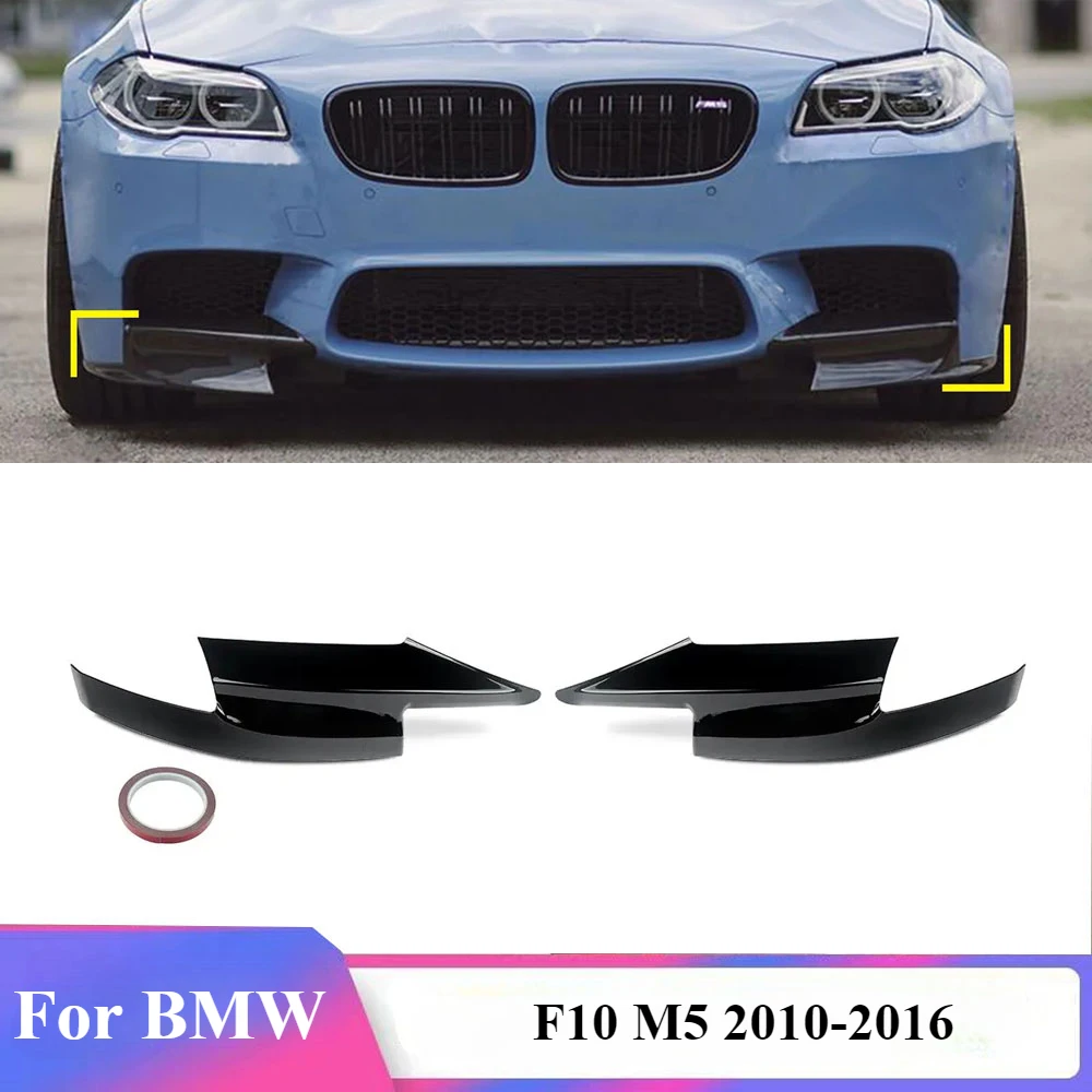 For BMW F10 M5 Only 2010-2016 Pair Glossy Black Front Bumper Lip Corner Splitter