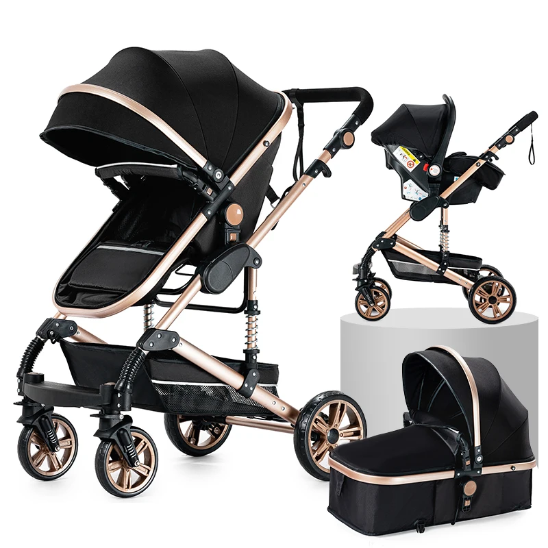 3-in-1 kinderwagen multifunctioneel met autostoel en slaapmand Babykinderwagen Lichtgewicht kinderwagen Compacte opvouwbare kinderwagen