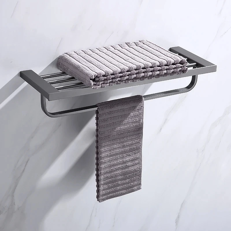 

Серые аксессуары для ванной комнаты Крючок для полотенец Нержавеющая сталь Настенная вешалка для бумаги Держатель для туалетной щетки Угловая стеклянная полка для хранения