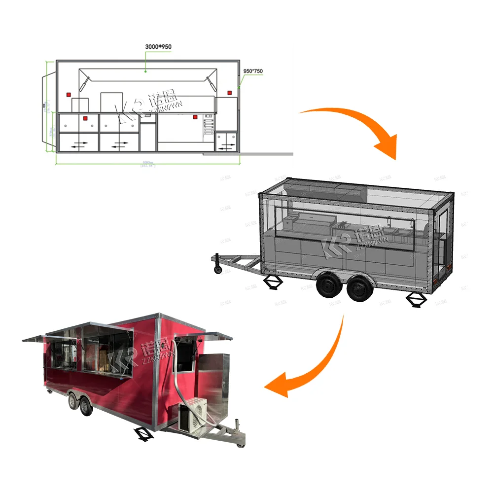 Fully Catering Equipped Food Truck Hot Dog Coffee Cart USA Customized Food Trailer With Full Restaurant Kitchen Equipment