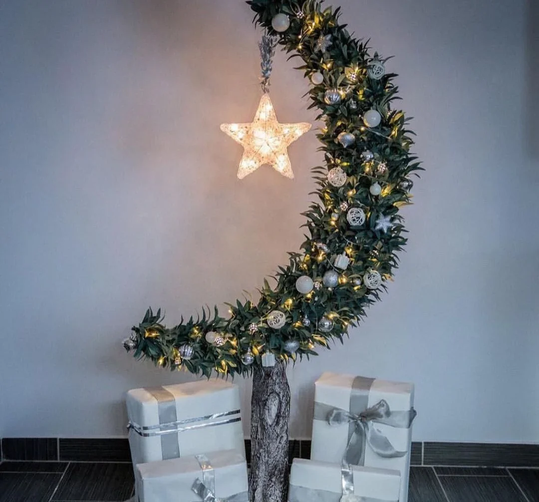 Arbres de Noël en forme de croissant de lune avec lumières, dessus de table Élpersonnalisé, décorations olive Eid, 4 pieds, 1.2m