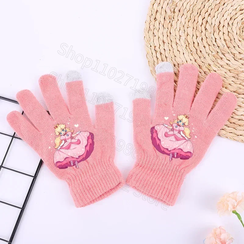 قفازات سوبر ماريو للأطفال قفاز أصابع لطيف للشتاء والرياضات الخارجية والمشي لمسافات طويلة وركوب الدراجات إكسسوارات دافئة هدية تزيين محبوكة