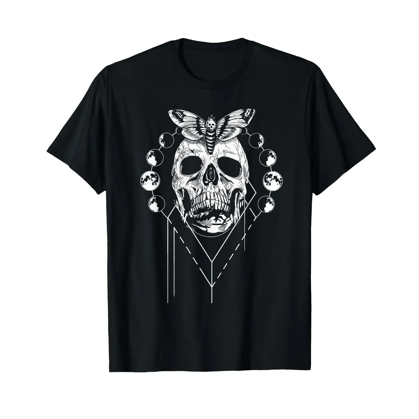 Skull Occult Geometry Moth Phase T Shirt vintage Washed streetwear Soft graphic Comfortable Slightly Stylish