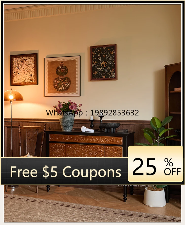 

YFY Retro/Davis Entryway Cabinet/French Vintage Color-Block Living Room Entry Solid Wood Display Cabinet Hallway Side Cabinet