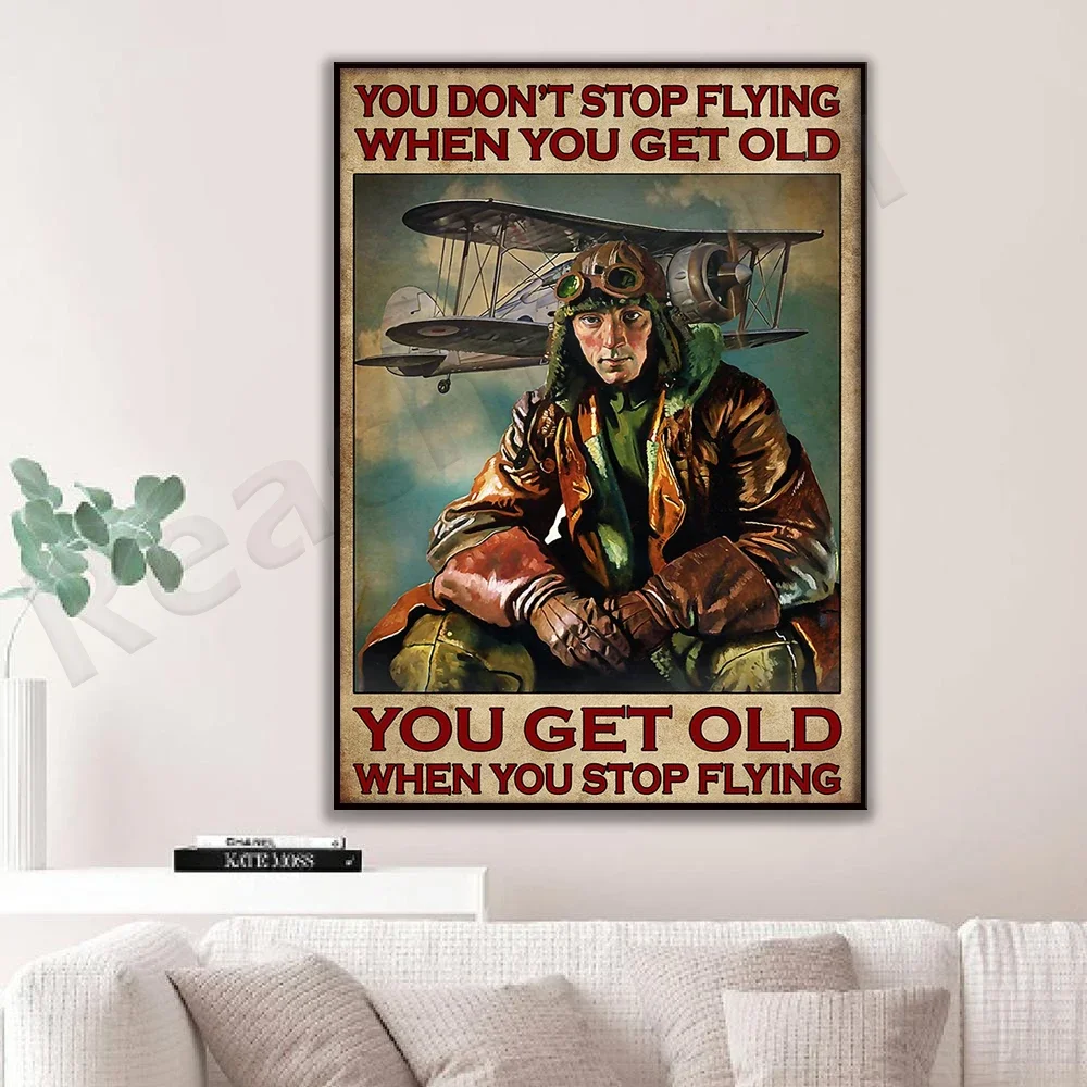 

Pilot Flyer Skydiving Poster You Don't Stop Flying When You Get Old Poster Home Home Living Decor Poster