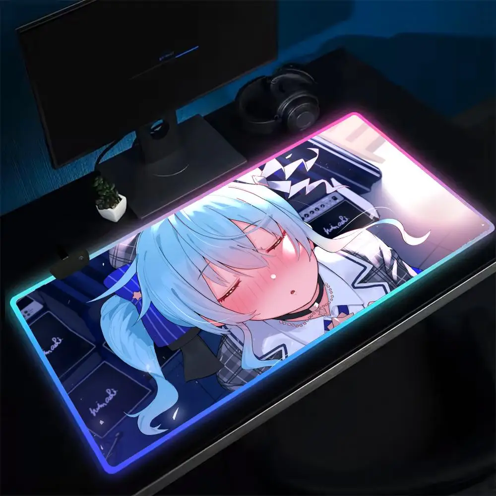 Suisei Hoshimachi Mouse Pad Anime Gaming Mouse Pad LED Table Pads Backlit Rubber Desktop XXL RGB Desk Mats