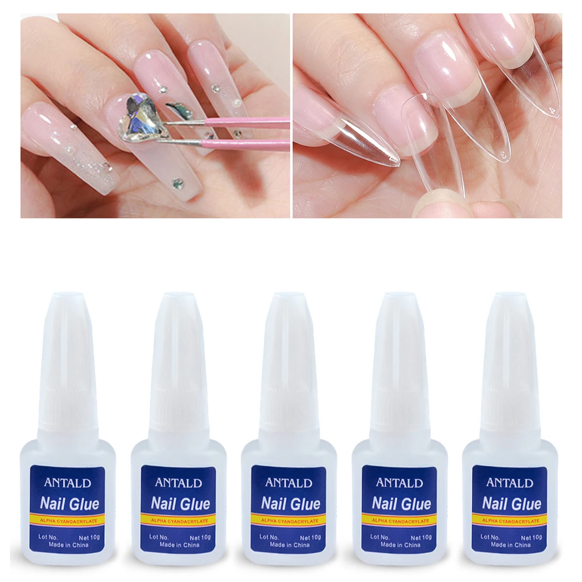 1/5 unidades de cola super forte para unhas de 10g com pincel, cola para arte de unhas com efeito diamante para pontas e extensões de unhas, secagem rápida, adequada para uso diário.