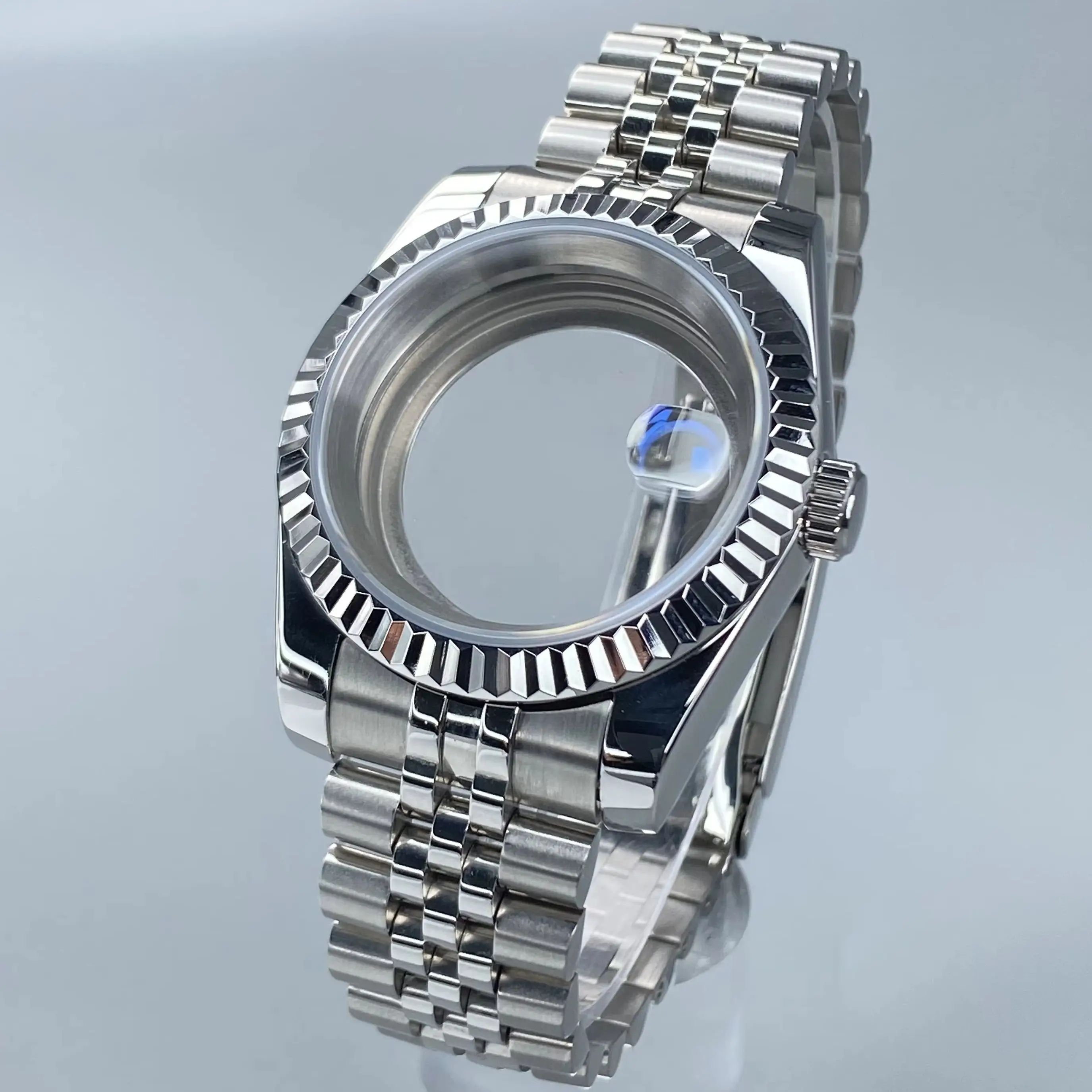 

36MM/39MM High-Quality NH35 Silver Watch Case JB Bracelet Strap Sapphire Fit NH35/NH36 Movement 28.5 Dial Accessories