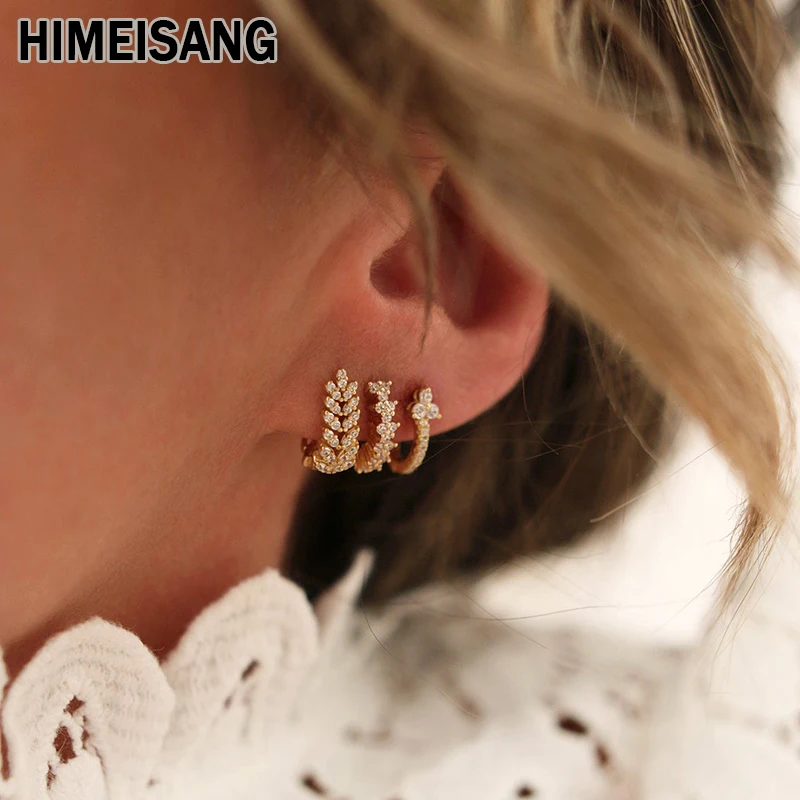 

HIMEISANG Silver Gold Filled Hoop Earrings For Women Fashion Piercing CZ Zircon Female Earrings Jewelry Accessories Wholesale