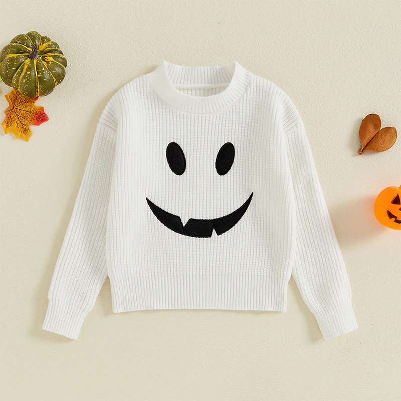 

Newborn Baby Sweater Casual Halloween Cute Ghost Embroidery Warm Knitted Long Sleeve Pullover Infant Knitwear for Toddler Baby