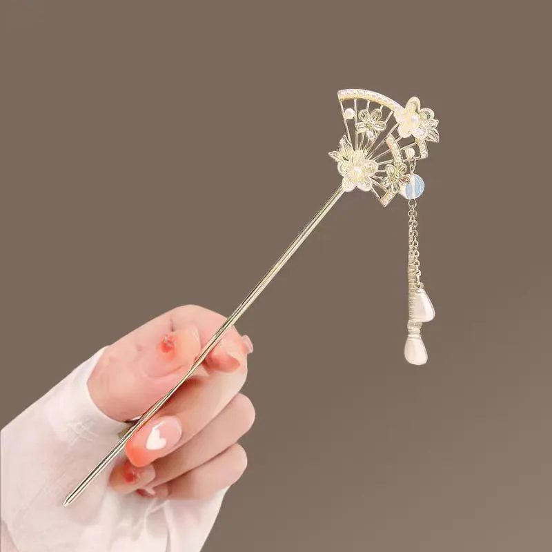 Ancient Style Fan Tassel Steps Sway Flowers Hairpin for Women Fashion Hair Jewelry Hanfu Hair Accessories Wholesale Headwear