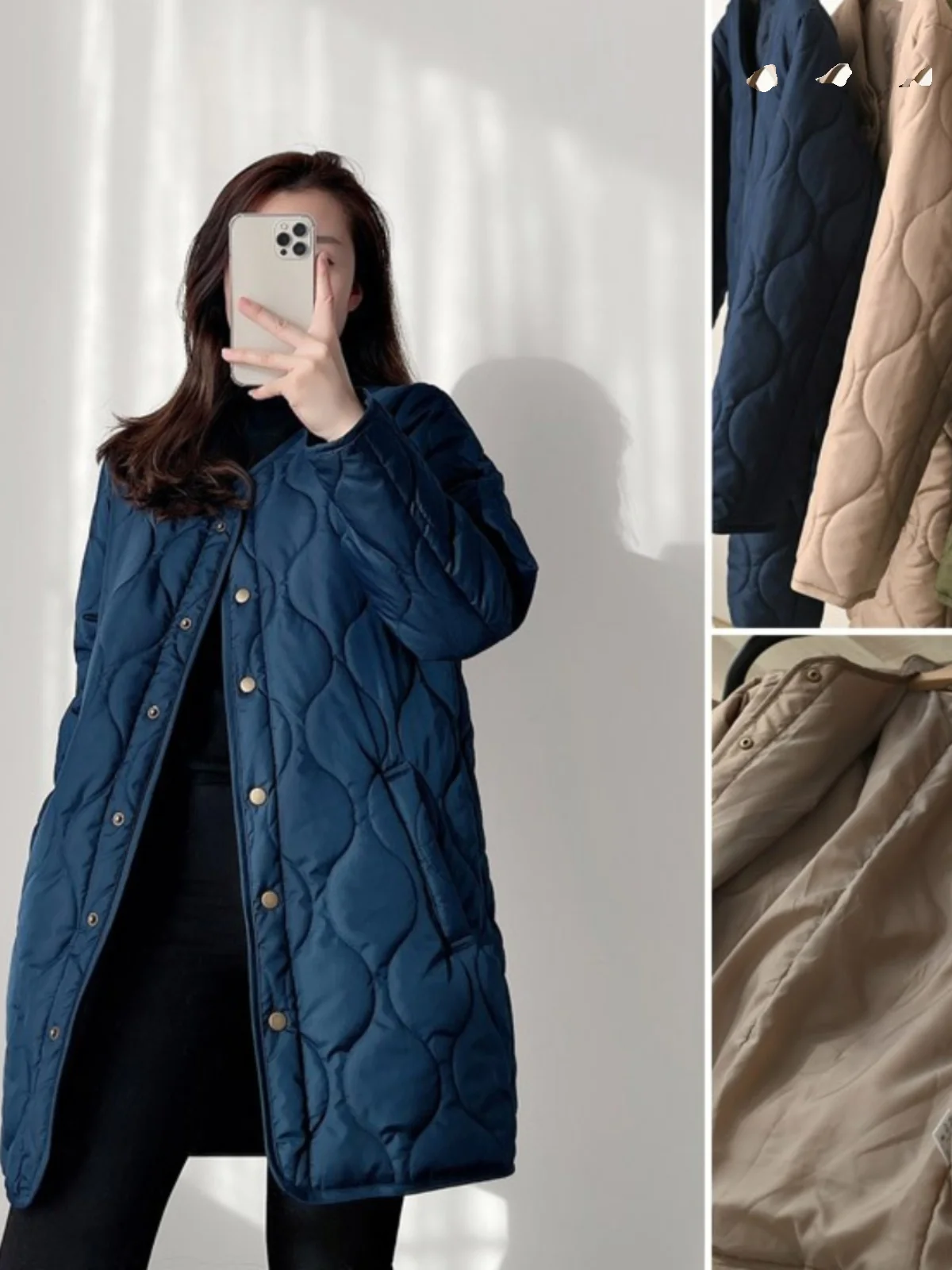 

Утепленное хлопковое пальто-жакет средней длины с круглым вырезом для женщин, осенне-зимняя верхняя одежда из шелковистого хлопка, комфортное и теплое