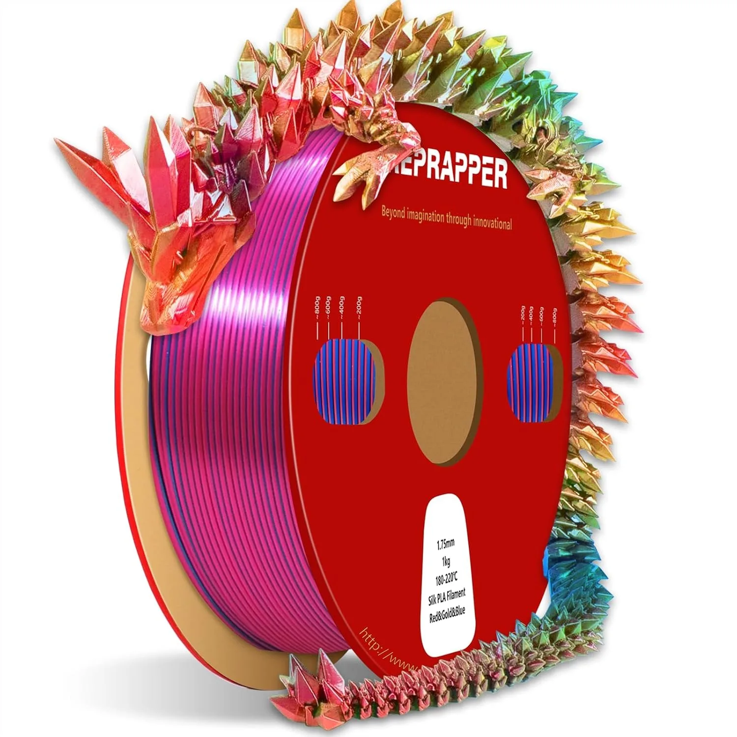 

Tri-Color PLA Filament 1.75mm for 3D Printer, Multicolor Silk PLA Red/Gold/Blue, 1kg Spool