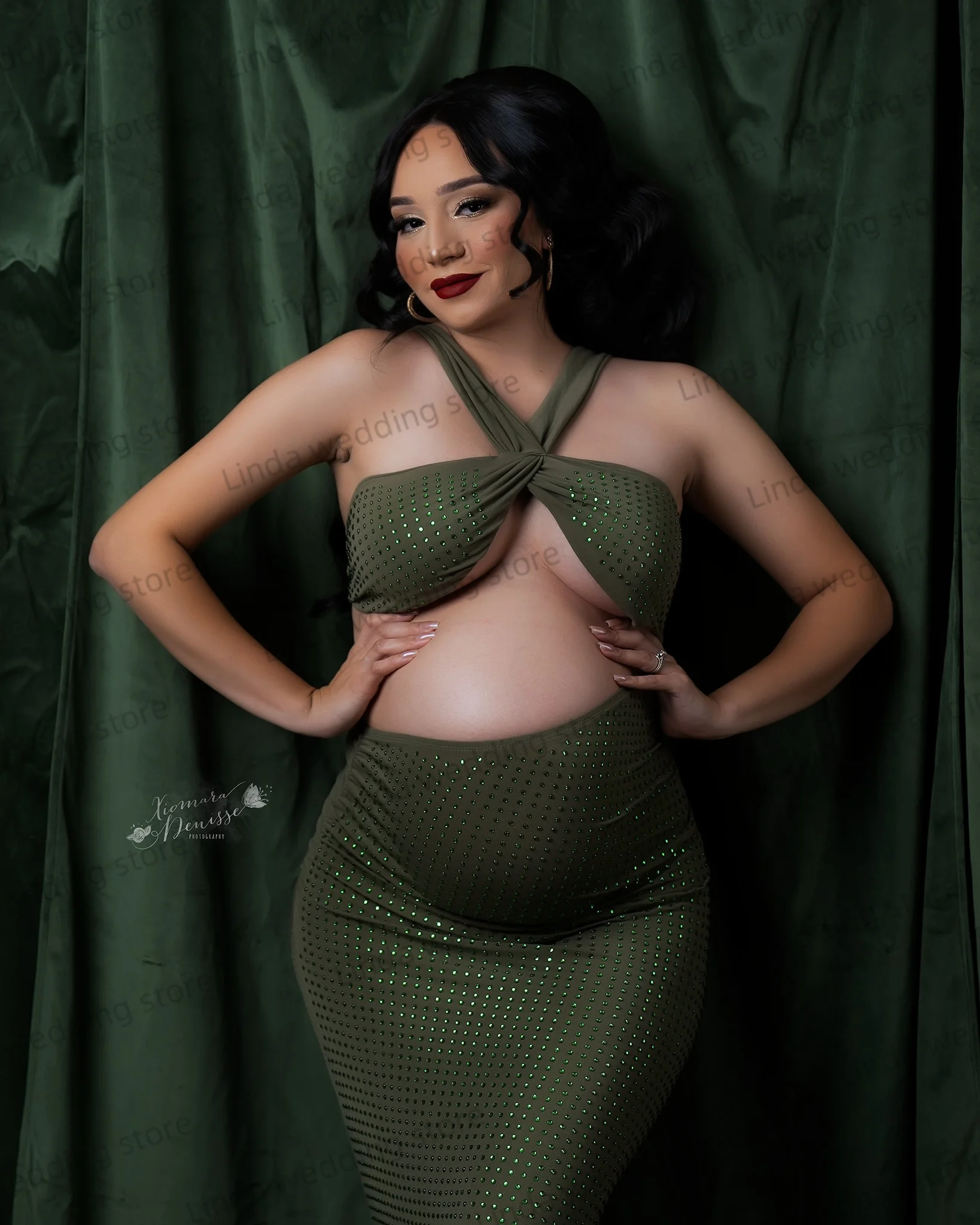 Vestidos de maternidad verdes sexys para fotos, Vestidos de Noche de sirena, batas de fotografía para Babyshower, Vestidos de tiro de dos piezas