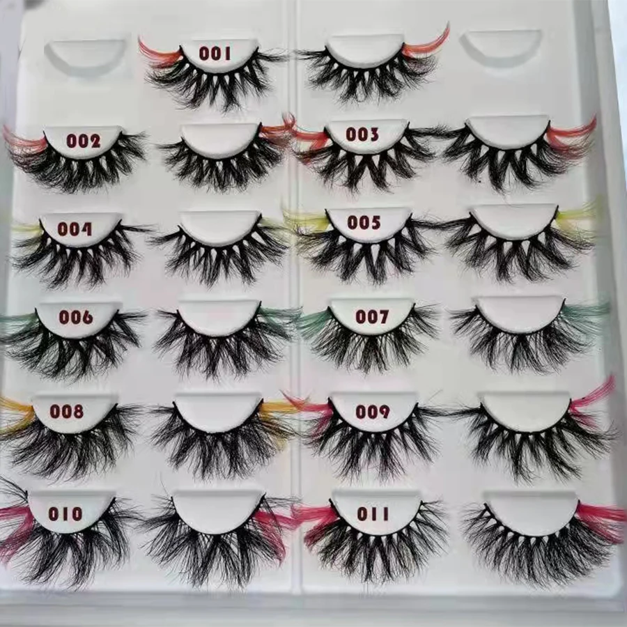 

10/20/30 Pairs Colored 3D Mink Lashes 25mm Wholesale No Box Mink Eyelashes With Color On The Ends 2 Strips Color Lash End Makeup