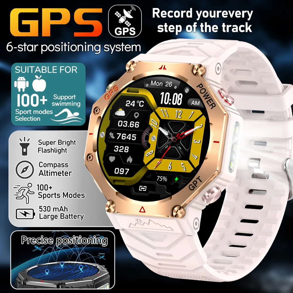 

2025 Новые Смарт-часы военного класса T-Rex 3, встроенные двухдиапазонные GPS-компас, альтиметр GhatGPT 3ATM, водонепроницаемые умные часы для плавания