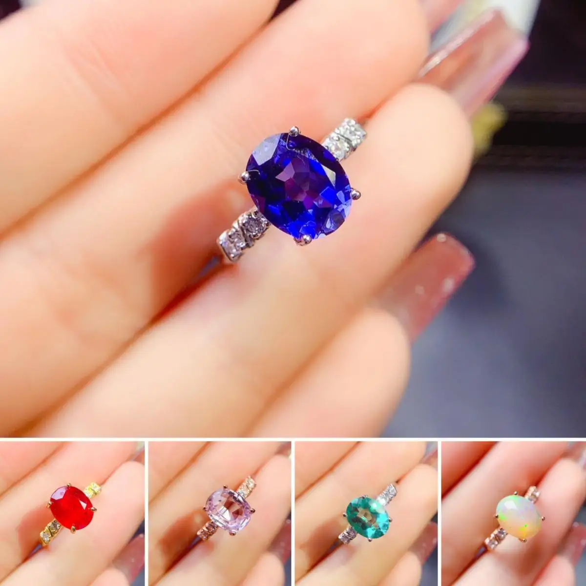 

FS Natural 8*10 Sapphire/Opal/Ruby/Emerald/Topaz/Garnet Ring S925 Sterling Silver Fine Wedding Charm Jewelry for Women MeiBaPJ