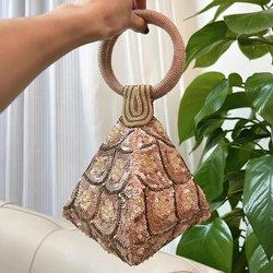 DOYUTIG Brand Women's Indian Handmade Beaded Sunflower Handbag Shiny Rhinestone Hobos Lady Fashion Evening Party Bag N026