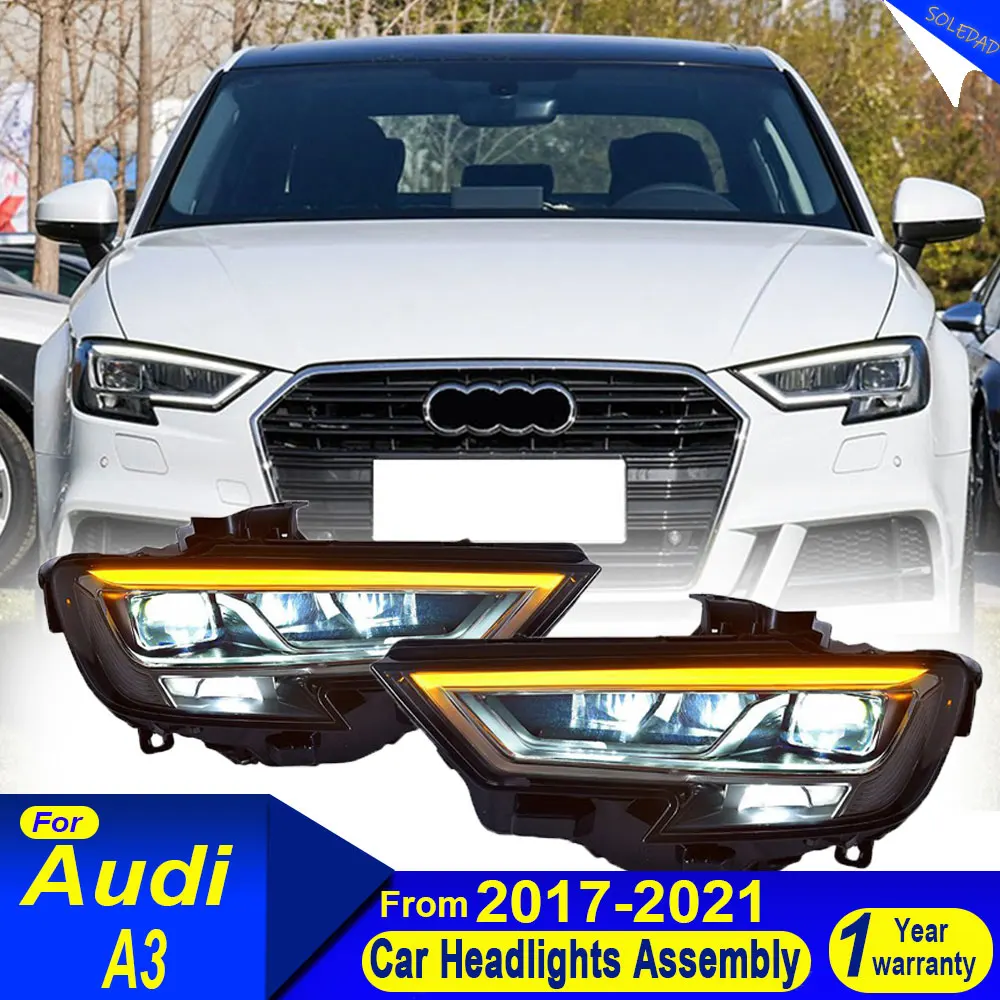 Car Headlights for Audi A3 Headlights 2017-2021 S3 Full LED DRL Yellow Turn Signal Headlamp Xenon Beam Car Front Lights Assembly