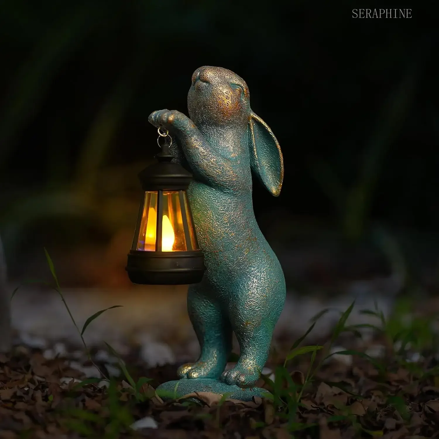 Mininova Statues Garden Rabbit with Solar Resin Lantern Outdoor Bunny Figurines Decorations for Yard Patio Lawn Ornaments Gifts