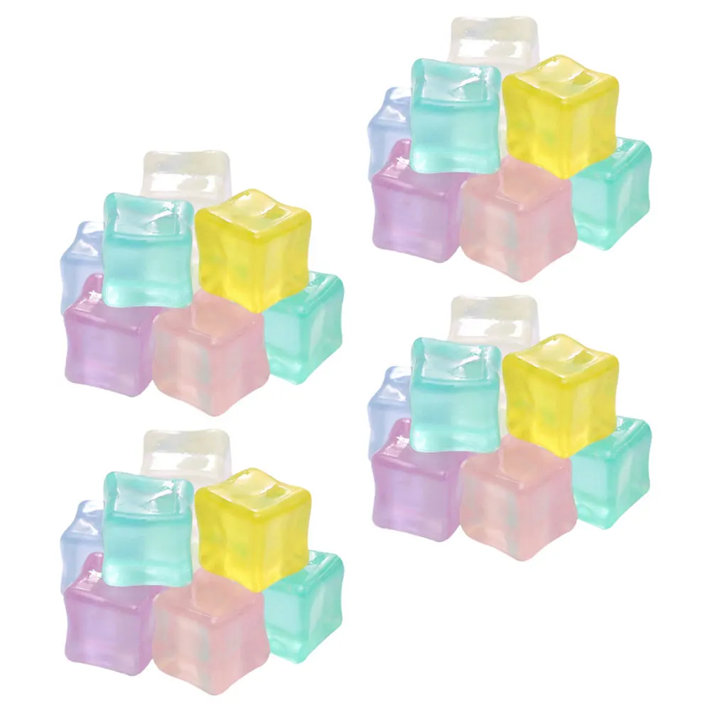 

40pcs Luminous Ice Cubes High Simulation Resin Tasteless Shiny Translucent Fake Decorative DIY Wedding Props Photo Accessories