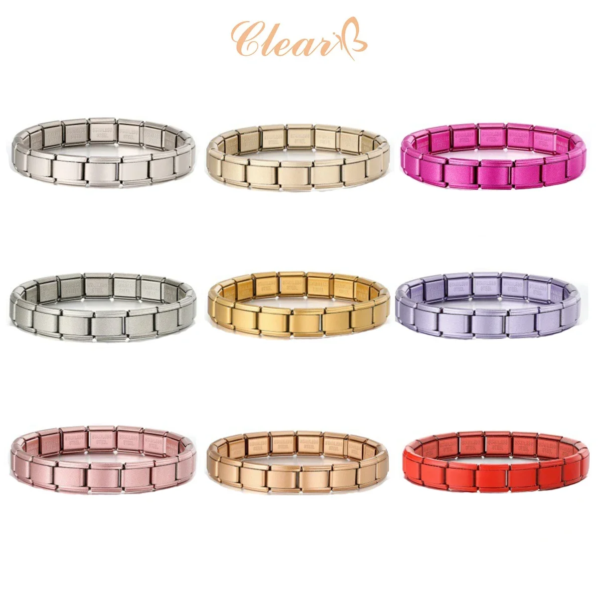 

2025 New Women's Men Jewelry DIY 9mm Width Itanlian Elastic Charm Bracelet Fashion Stainless Steel Colorful Fashion Bangle Gift