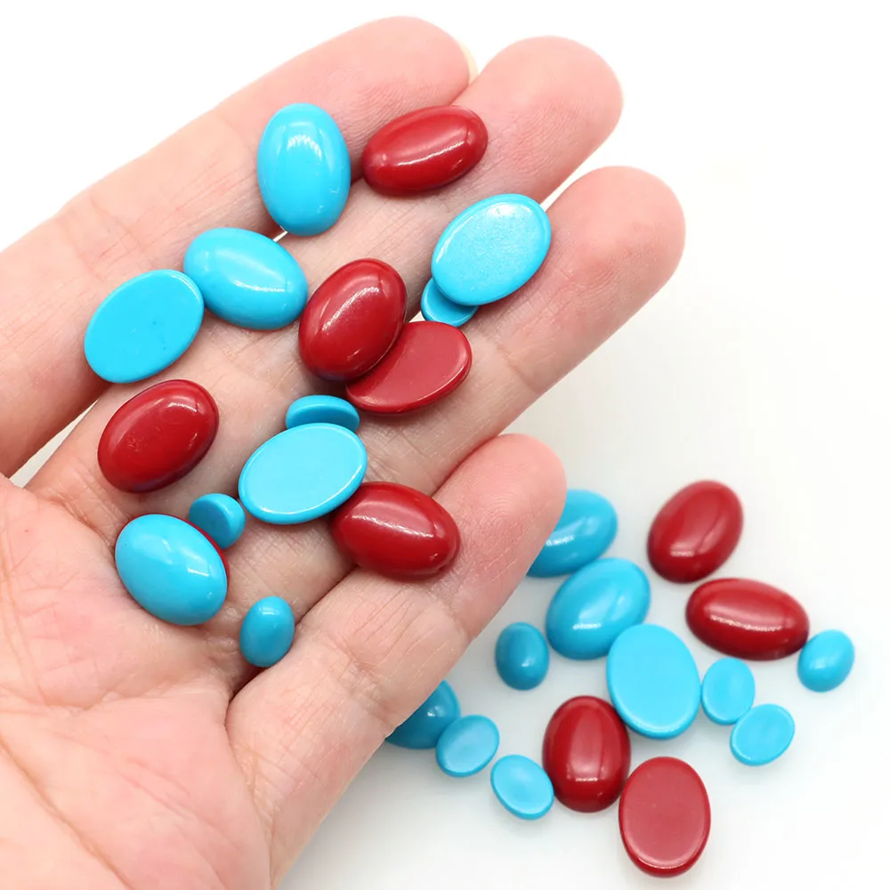 10pcs/lot Turquoise Natural Stone Oval Cabochon Beads Flat Back Cab Cameo for DIY Ring Pendant Necklace Jewelry Making Accessory - view 2