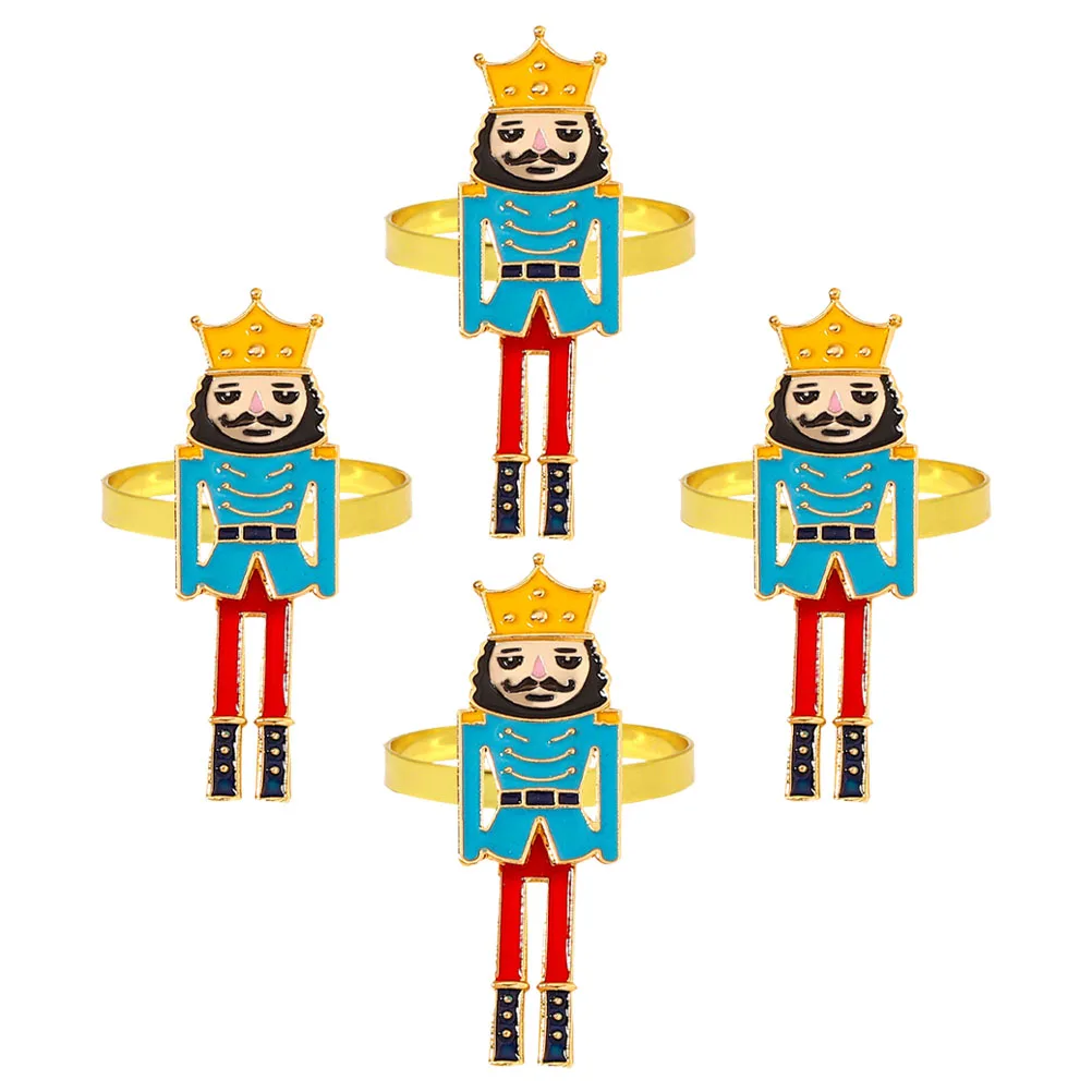 

4 Pcs Soldier Napkin Rings Christmas Decor Banquet Table Adornments Metal Buckle Napkins Clasps Holiday Accessories