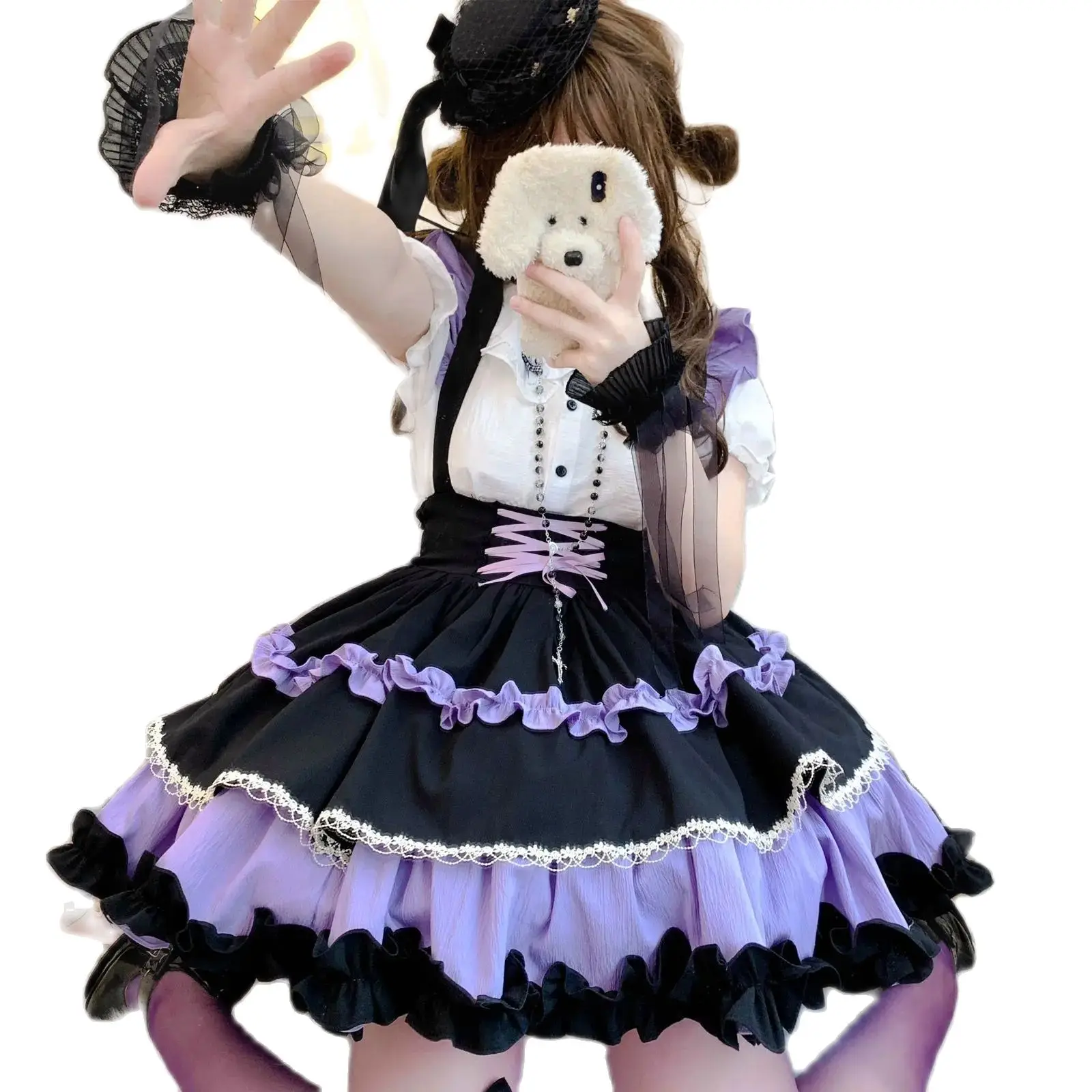 Robe gothique Kawaii Lolita Jsk pour femmes, jupe à bretelles à volants avec nœud, jupes à bretelles taille haute punk, costume de cosplay Lolita, Japon, Y2K