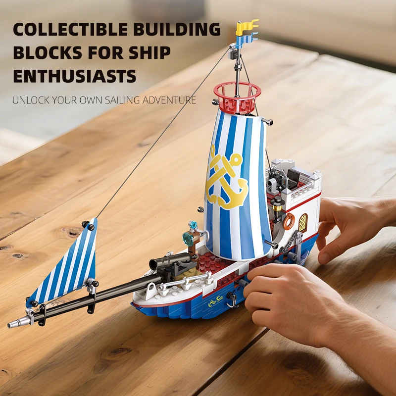 

414 PCS building blocks pirate ship desktop ornaments, Royal signal retro ship assembly model, DIY children's toy birthday gift